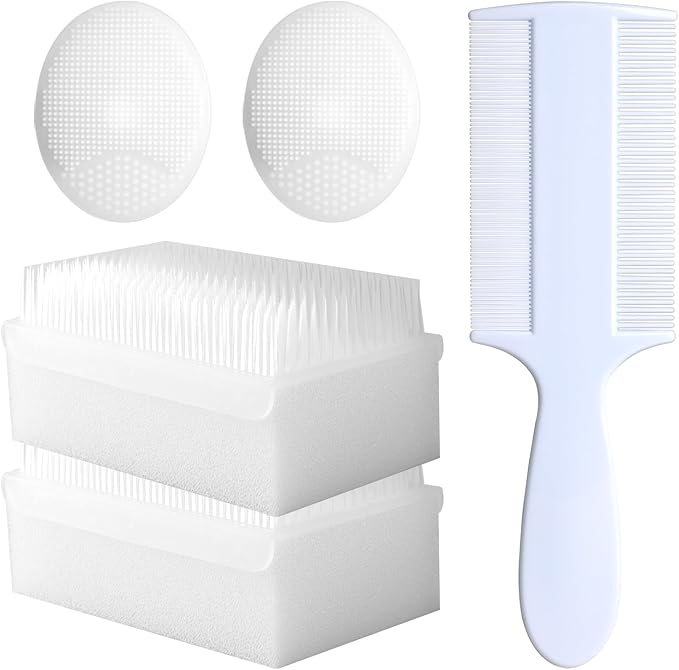 Cradle Cap Brush for Babies, 5Pcs Cradle Cap Treatment Set with Soft Bristle Brushes Silicone Scrubber Long Comb for Newborn Bathing Essentials Baby Brush and Comb Set (White)