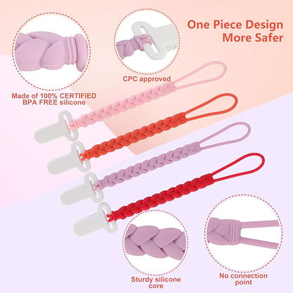 4-Pack Silicone Pacifier Clips with a Woven Rope Shape