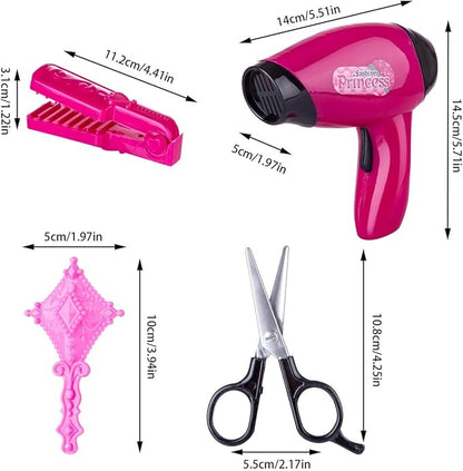 Makeup and Hair Styling Doll Head Toy Kit - 35Pieces Kids Pretend Play Set with Hair Dryer Washable Cosmetics Style Accessories, Makeup Practice Birthday Gifts for Girls