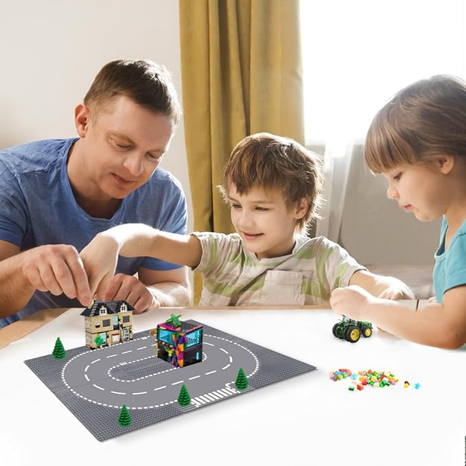 6 Pack Road Base Plates, 10"x10" City Street Baseplates 100% Compatible with All Major Brands 4 Curved/1 Straight/1 T-Junction