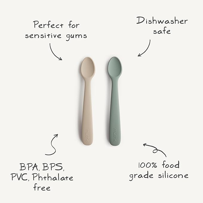 mushie Silicone Baby Feeding Spoons | 2 Pack (Powder Blue)