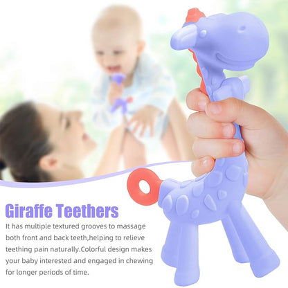 SHARE&CARE BPA Free Silicone Giraffe Baby Teether Toy with Storage Case, for 3 Months Above Infant Sore Gums Pain Relief and Baby Shower