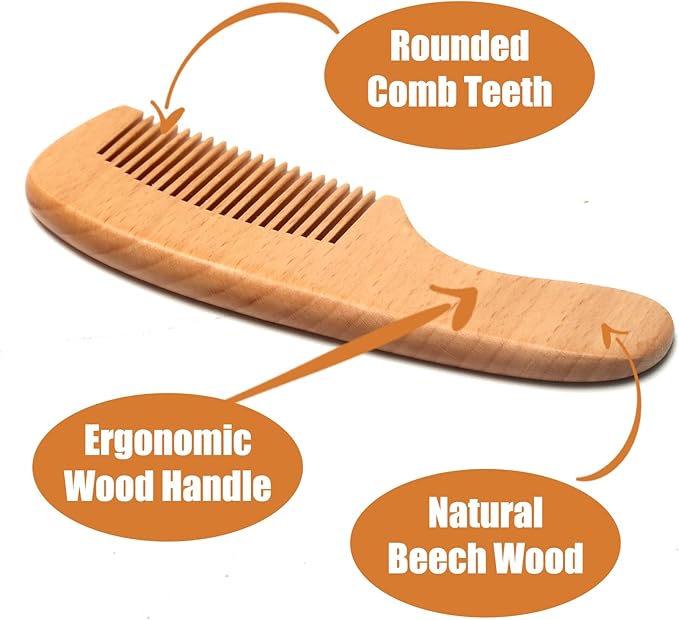 Wooden Baby Hair Brush and Comb Set, 3Pcs Natural Soft Goat Bristles Brush Cradle Cap Comb Baby Shower Scrubber Perfect Scalp Grooming Product for Newborn, Toddler, Infant (Pink)