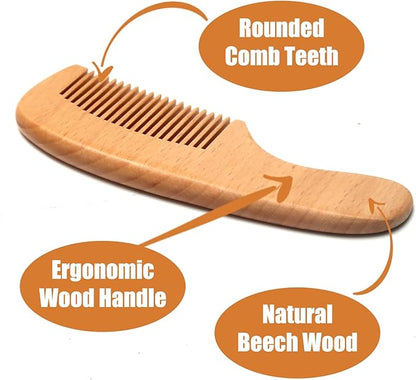 Wooden Baby Hair Brush and Comb Set, 3Pcs Natural Soft Goat Bristles Brush Cradle Cap Comb Baby Shower Scrubber Perfect Scalp Grooming Product for Newborn, Toddler, Infant (Pink)
