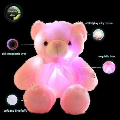 LED Teddy Bears Stuffed Animals, Cute Glow Bear Plush Toys Creative Colorful Luminous Light Up Doll Gifts for Bedroom (Pink,18 inch)