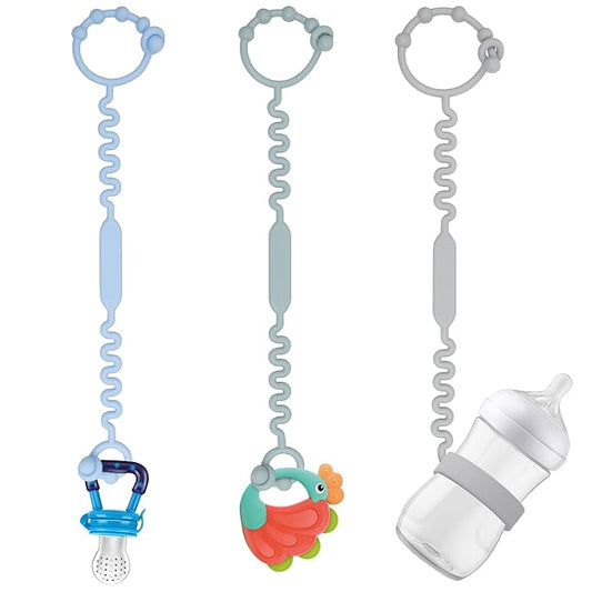 Toy Straps, Pacifier Holder Clip with Self-Adjusting Bayonet Chairs(Blue-3ps)