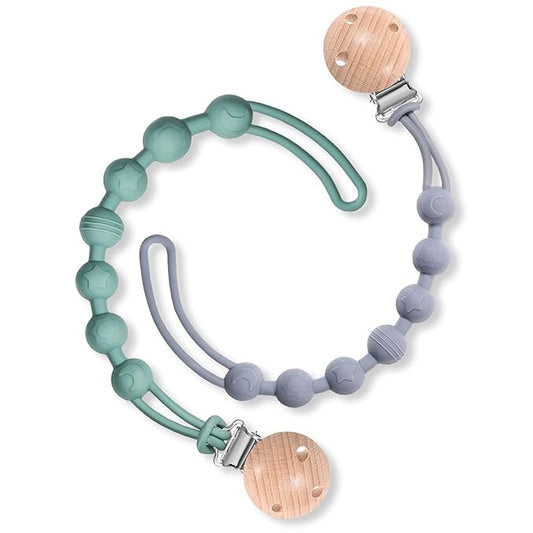 AIXMEET 2-Pack Silicone Pacifier Clips with One-Piece Beads,Baby Pacifier Holder Leash Fits All Pacifiers & Teething