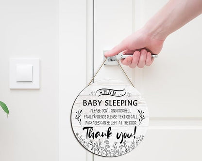 Pigort Funny Baby Sleeping Hanging Sign Plaque, Do Not Knock Or Ring The Bell (12x12inch)(Round-White)