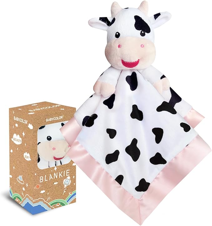 Cow Baby Security Blankets for Girls, Soft Loveys for Baby Girls 15" Cow