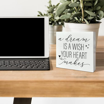Nursery Desk Wooden Box Sign Decor, A Dream Is A Wish Your Heart Makes