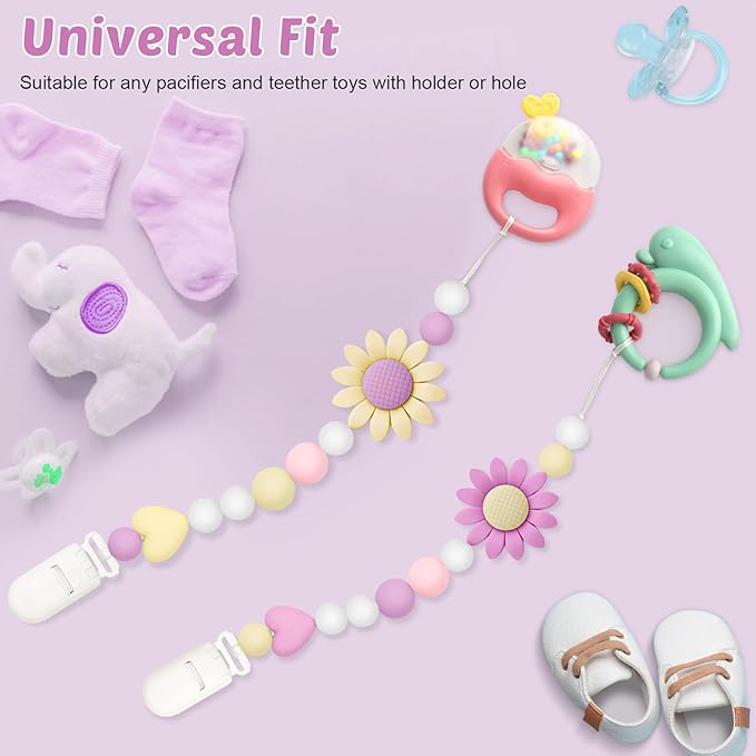 Silicone Pacifier Clip, 4 Pack Pacifier Holder for Boys and Girls
