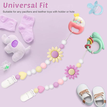 Silicone Pacifier Clip, 4 Pack Pacifier Holder for Boys and Girls