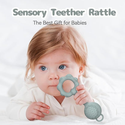 Teethers for Babies 0-6 Months, Rattles for Babies 6-12 Months 2-in-1 Rattle