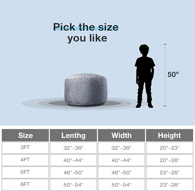 Large Bean Bag Chair: 3 ft Memory Foam Bean Bag Chairs for Adults/Kids,Bean Bag Chair with Fillings,Soft Faux Fur Fabric - Dutch Velvet, Camel, 3 Foot