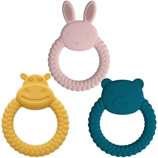 Silicone Teething Toys, Animal Teething Rings 0-6 Months, 3 Pack