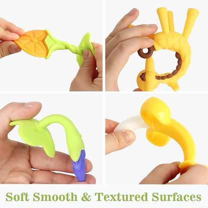 Chuya Teething Toys (4 Pack) Teething Toy for Baby, Teethers with Banana Baby Toothbrush Teeth Brushing 3-6 Months