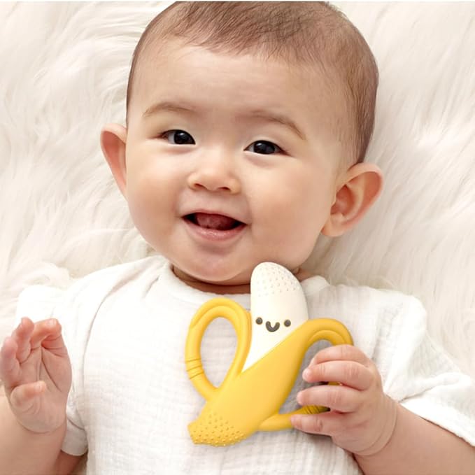 Itzy Ritzy Banana-Shaped Baby Teether with Handles; Silicone Teether 3 Months