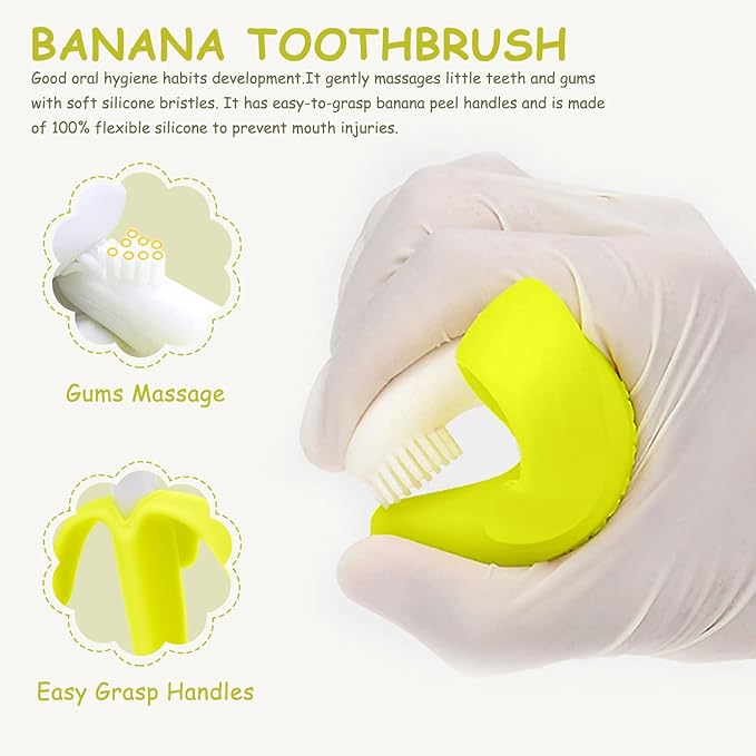 SHARE&CARE Baby Banana Teether and Baby Toothbrush, Baby Teether and Baby Chewing Toys for Infants