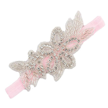 Nishine Girls White Rhinestone Flower Headband Pack Baby Christening Baptism