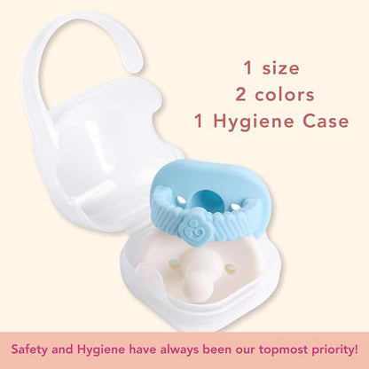 NatureBond Baby Pacifier Soother Silicone Binky Newborn Teether Pacifiers 2 in 1, Curved for Comfort | Hygiene Cover (0-6 Months