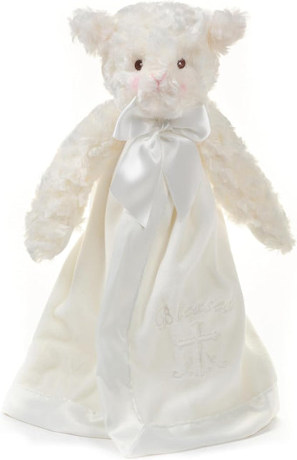 Bearington Baby Blessings Snuggler, 15 Inch White Lamb Plush Stuffed Animal Security Blanket Lovey for Babies