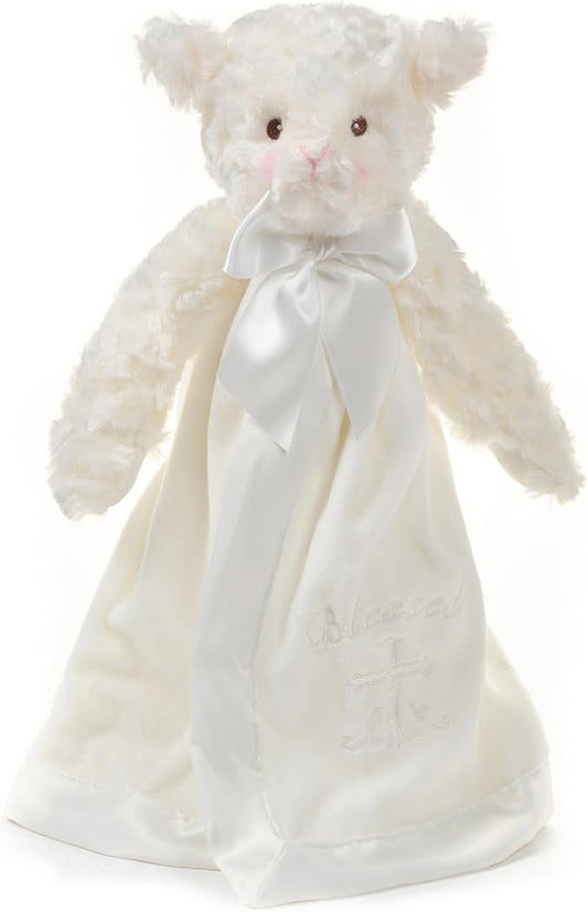 Bearington Baby Blessings Snuggler, 15 Inch White Lamb Plush Stuffed Animal Security Blanket Lovey for Babies