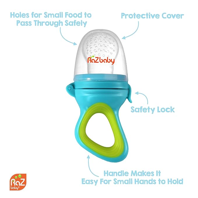 RaZbaby Baby Fruit Feeder/Food Feeder Pacifier | Infant Teething Toy Teether 6M+, Add Baby's Favorite Frozen Fruit or Fresh Food for Teething Relief