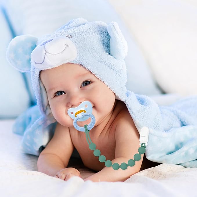 Silicone Pacifier Clip Holder, 6 Pack One Piece Soft Flexible Binky Clips Pacifier Holder Clip for Boys and Girls