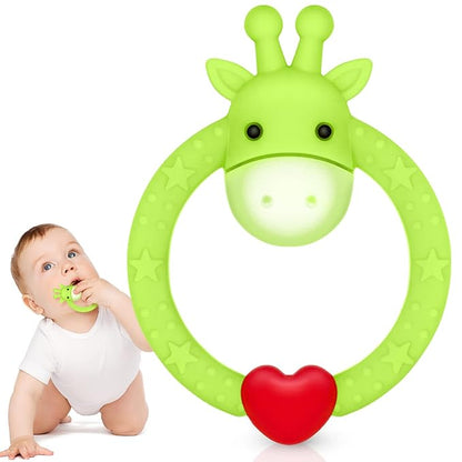 SHARE&CARE BPA Free Silicone Giraffe Baby Teether Toy with Storage Case, for 3 Months Above Infant Sore Gums Pain Relief and Baby Shower