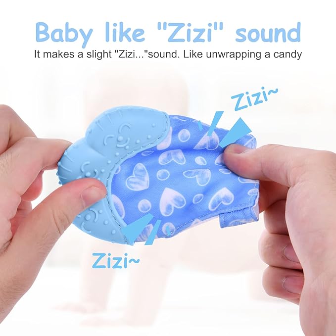 2Pack Silicone Teething Mitt, Soothing Infant Teething Mitten Pain Relief 0-12 Months