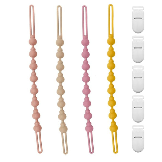 Silicone Pacifier Clips 4 Pack with 5pcs Binky Holder Clips,