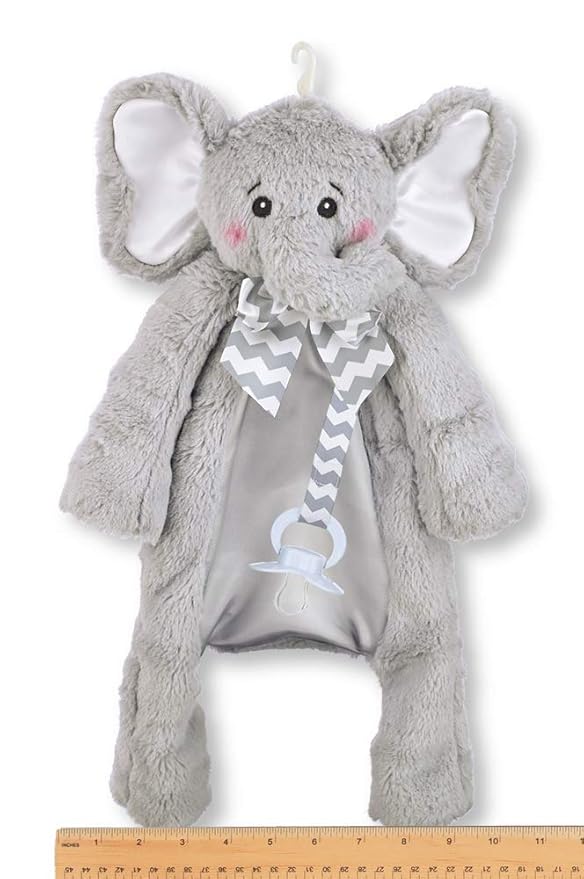 Bearington Baby Lil’ Spout Pacifier Pet, Gray Elephant Plush Stuffed Animal Lovie and Paci Holder 15"