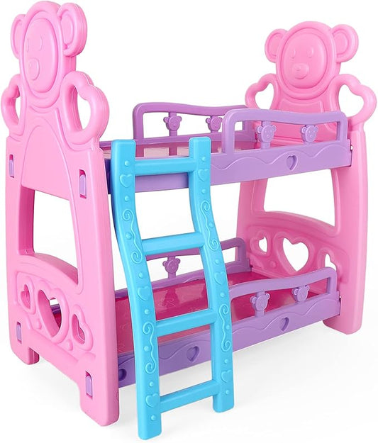 deAO Baby Doll Crib, 14 Inch Pink Bunk Bed Dollhouse