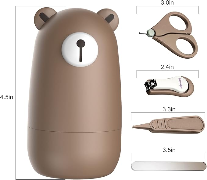 Baby Nail Clippers Set, Baby Nail Kit with Cute Case, Infant Manicure and Pedicure Health Grooming Care Can for Newborn, Kids and New Parents As Shower Gifts (Bronze Bear)