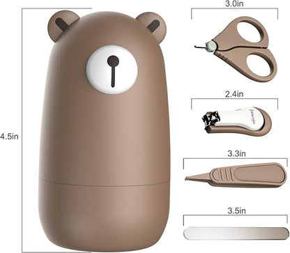 Baby Nail Clippers Set, Baby Nail Kit with Cute Case, Infant Manicure and Pedicure Health Grooming Care Can for Newborn, Kids and New Parents As Shower Gifts (Bronze Bear)