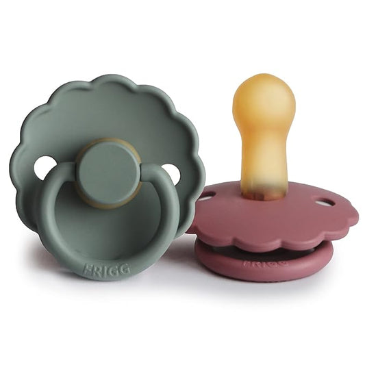 FRIGG Daisy Natural Rubber Baby Pacifier | Made in Denmark 6-18 Months) 2-Pack