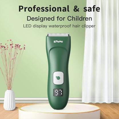 Baby Hair Clippers for Beginners - Professional Silent Hair Clippers Autism, Baby Hair Cutting Kit with IPX7 Waterproof, Safe Ceramic Blades and LED Display for Babies & Children & Adults (Emerald)