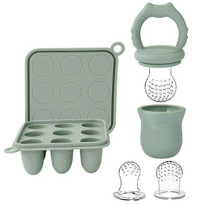 Socub Silicone Baby Fruit Food Feeder & Baby Food Freezer Tray Set, Milk Popsicle Molds for Baby Teething Relief 3 Sizes