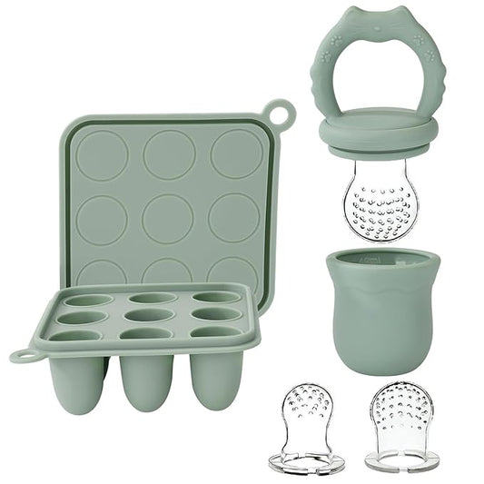 Socub Silicone Baby Fruit Food Feeder & Baby Food Freezer Tray Set, Milk Popsicle Molds for Baby Teething Relief 3 Sizes