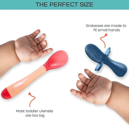 Grabease Baby Led Weaning Supplies - BPA-Free & Phthalate-Free Baby Spoons for Self Feeding - Toddler Fork & Spoon Set, Navy - Toddler Feeding Supplies - Training Forks for 1 Year Old