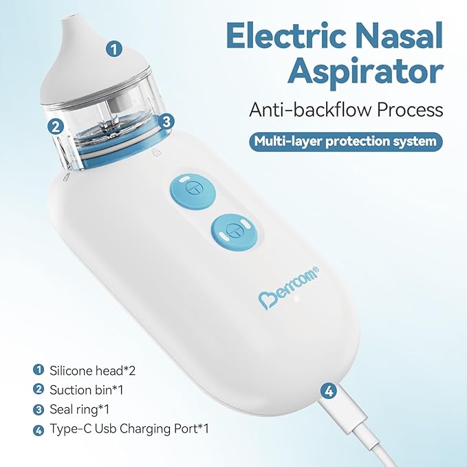 Berrcom Electric Nasal Aspirator for Baby, Baby Nose Sucker for Toddler Nose Suction for Infants 2 Suction 2 Silicone