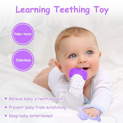 Vicloon Silicone Teething Mitt, 2Pcs Baby Teething Mitten 0-6month Infants