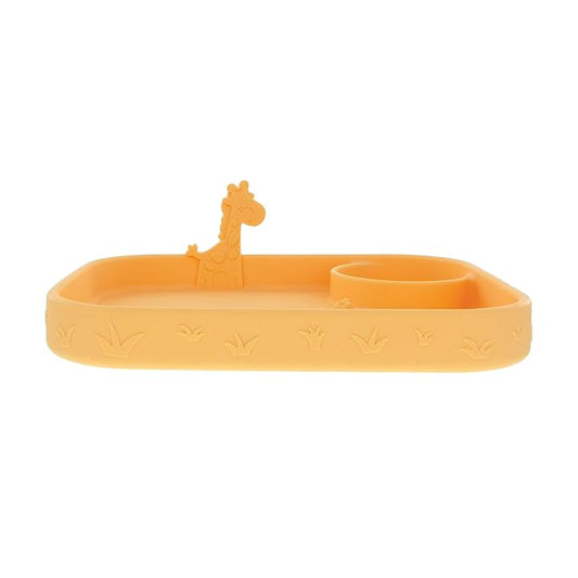 Nuby Animal Friend Silicone Rectangle Plate - Toddler Plate - 6+ Months - Yellow Giraffe Plate
