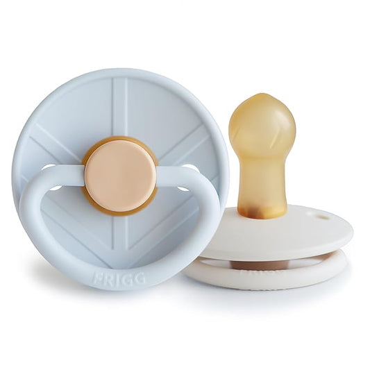 FRIGG Little Viking Natural Rubber Baby Pacifier 2-Pack | Made in Denmark Blue/Cream,0-6 Months)