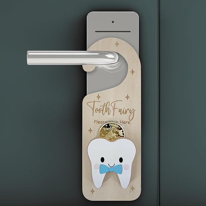 Tooth Fairy Door Hanger, Wooden Tooth Fairy Holder with Tooth