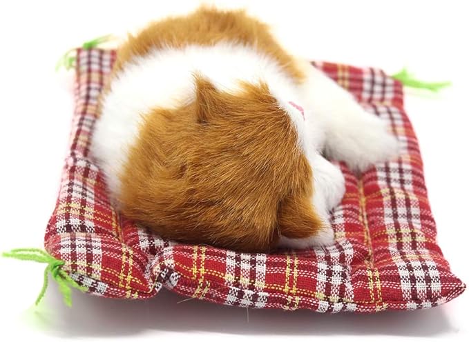 2Pcs Sleeping Cat on Pad Doll Toy, Cute Mini Kitten