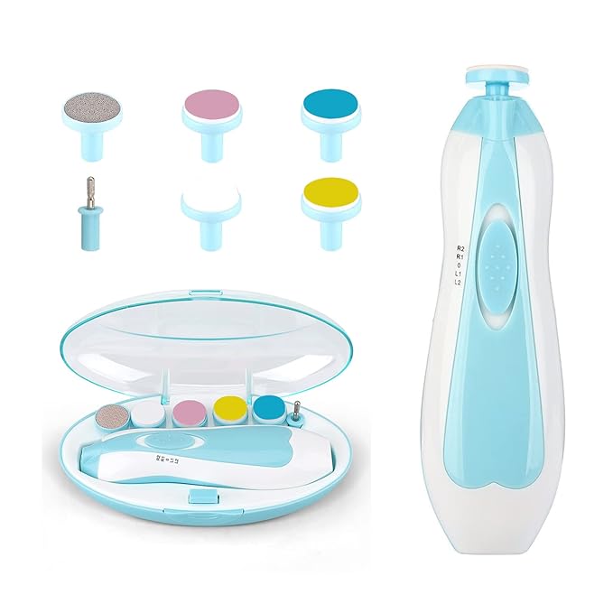 Baby Nail File Clippers Electric: Baby Nail Trimmer Electric Kit Fingernails Toes Care Manicure 6-in-1 Set with LED Light Safe for Newborn Kids and Adult