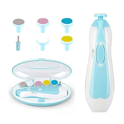 Baby Nail File Clippers Electric: Baby Nail Trimmer Electric Kit Fingernails Toes Care Manicure 6-in-1 Set with LED Light Safe for Newborn Kids and Adult
