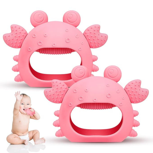 Anboor 2 Pack Baby Teething Toys, Silicone Teethers for Babies 0-6 Months Anti Dropping Hand Teether