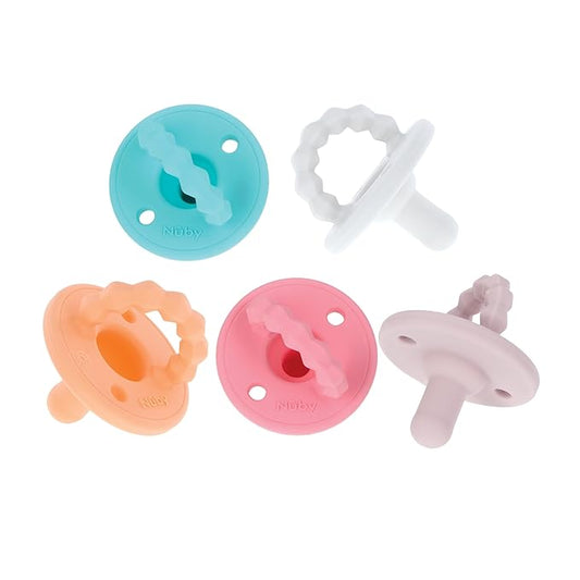 Nuby Silicone Softees Pacifier and Teethers - (5-Pack) Silicone Baby Pacifiers and Teethers 0+ Months